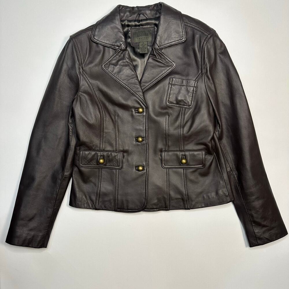 Vintage Y2K John Paul Richard Leather Chocolate Brown Blazer Jacket Size Medium